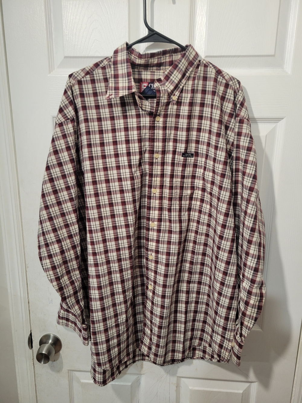 Men's Plaid Button-Up Shirt - Burgundy and White